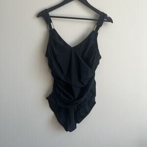 Women's Spanx One Piece Lined Swimsuit Draped sz 14 Tummy Control